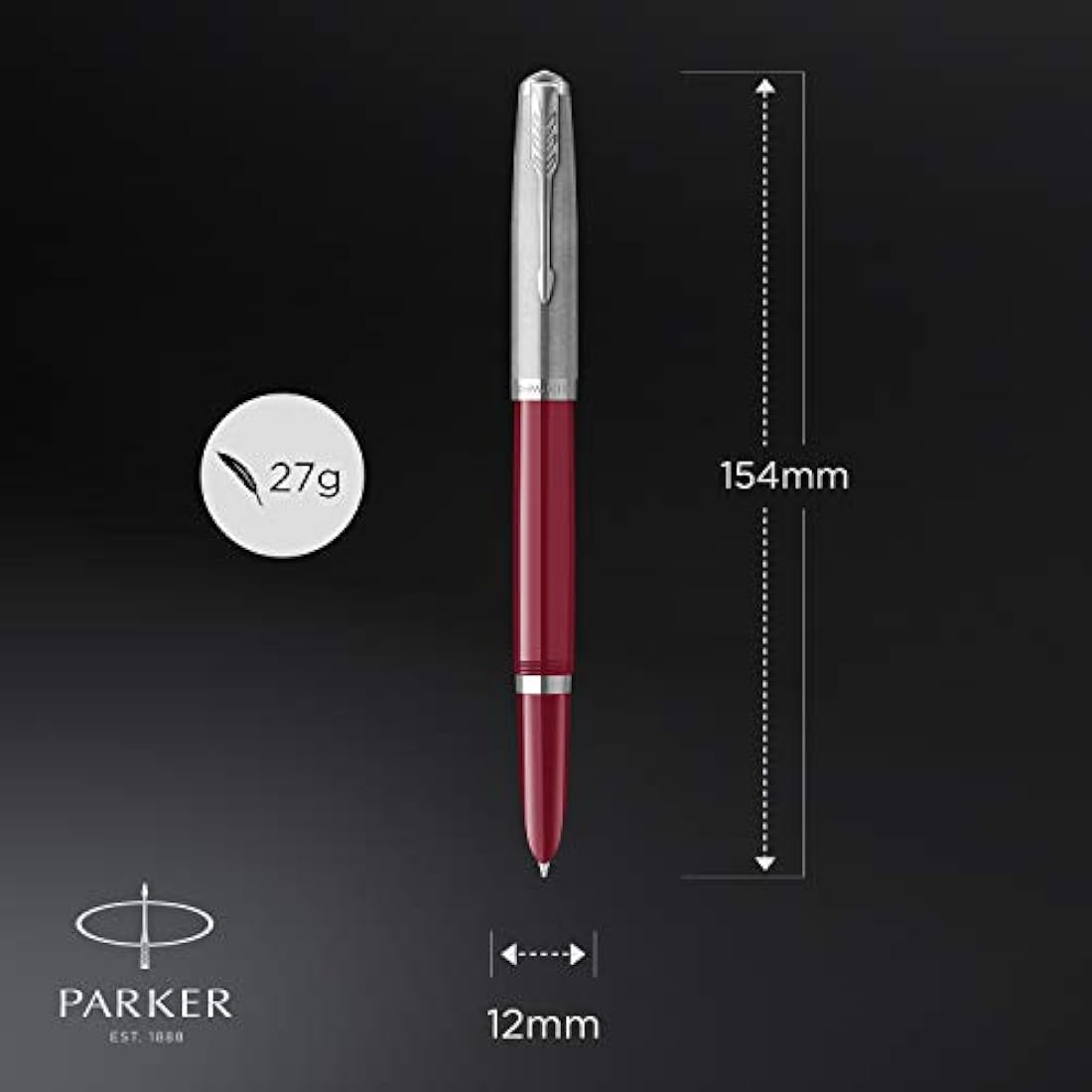 Parker 51 Fountain Pen – Burgundy with Chrome Trim, Fine Nib