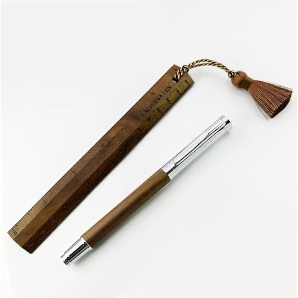 LACHIEVA LUX Walnut Wood Rollerball Pen and Ruler Bookmark Gift Set