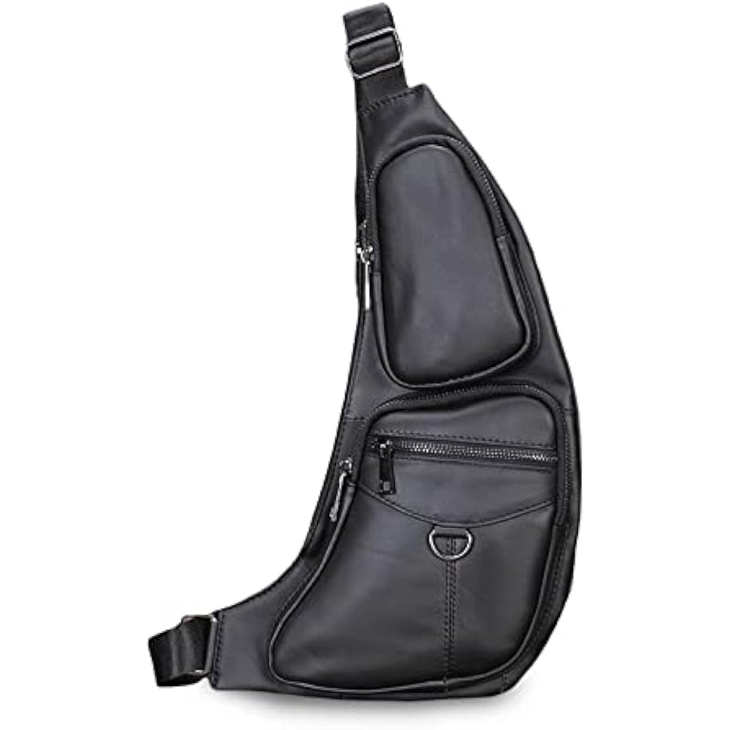 FANDARE Genuine Leather Sling Bag – Waterproof Crossbody Chest Pack, Black