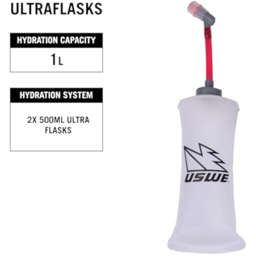 USWE Pace 2L Running Vest Hydration Pack with 2 UltraFlasks – White/Black