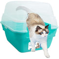 Petfamily 3-in-1 Large Cat Litter Box with Hood | Teal Plastic Tray