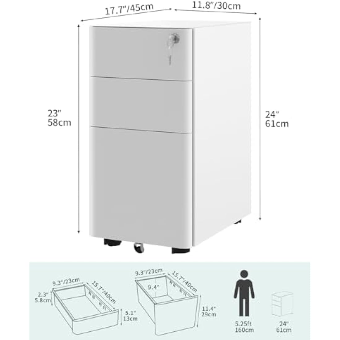 YITAHOME 3-Drawer Mobile Filing Cabinet | Lockable Steel Office Pedestal