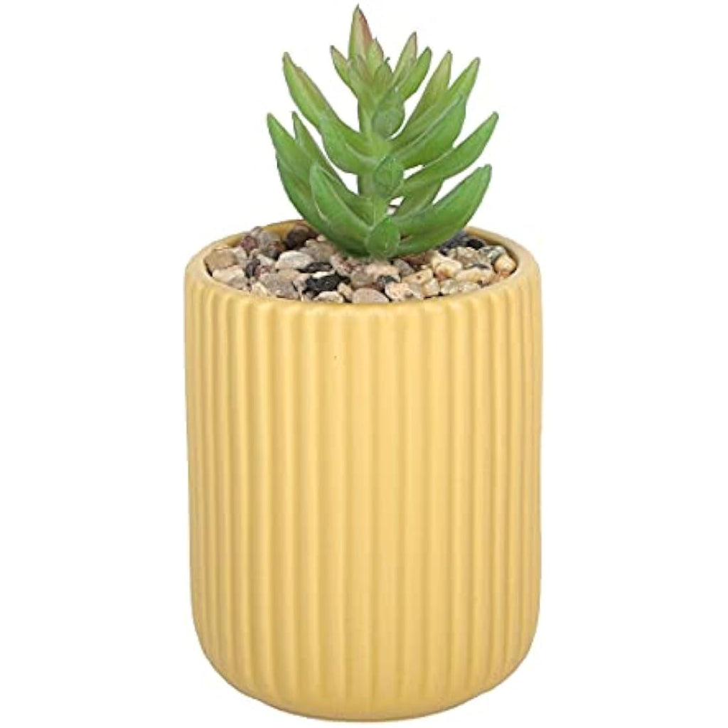 Halo Green Leaf Artificial Faux Plant in Ochre Textured Pot