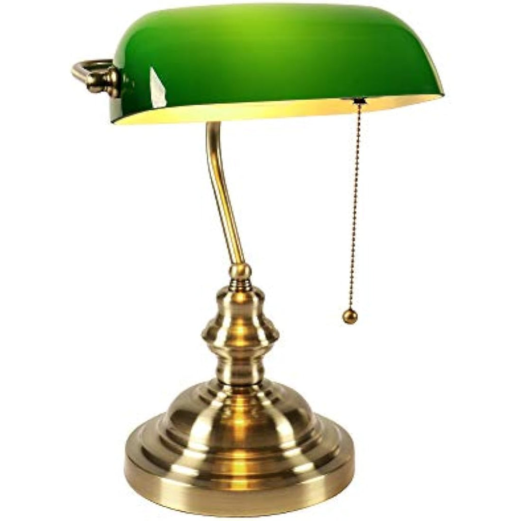 Jolof Store Green Glass Bankers Desk Lamp | Satin Brass Finish