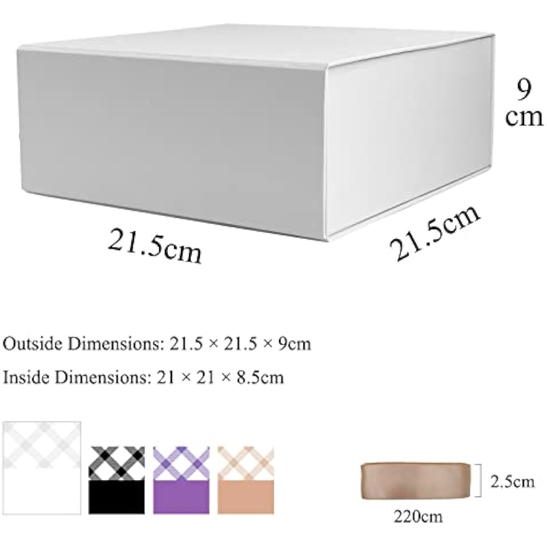 Tekhoho White Magnetic Gift Box – 22x22x10cm Premium Plaid Lining