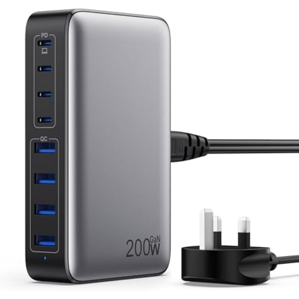 Jolof Store 200W USB C Fast Charger – 8-Port GaN III Charging Station Hub