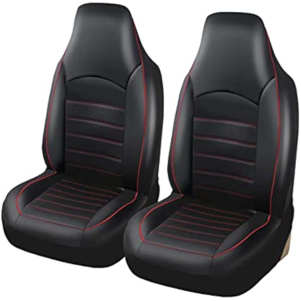 TOYOUN Universal PU Leather Car Front Seat Covers - 2PC Red Bucket Set