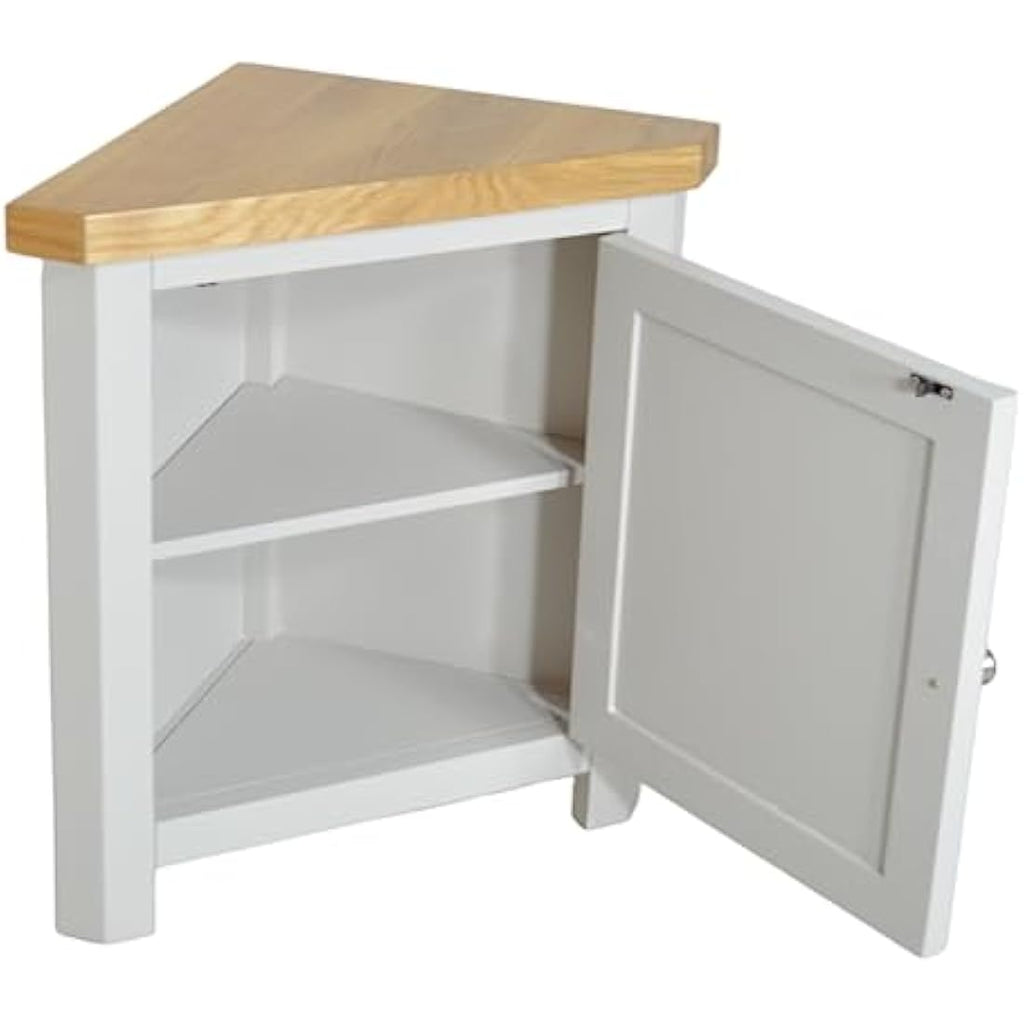 Painted Corner Cabinet | Solid Oak Top Storage Unit - Grey