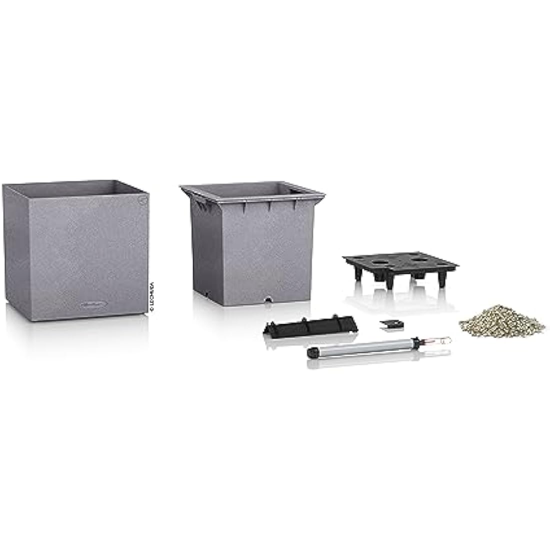 Lechuza CANTO Stone 40 Low Self-Watering Planter | Stone Gray Plastic