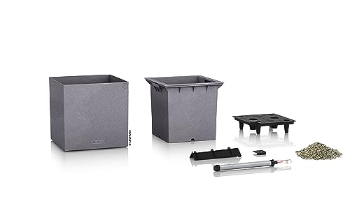 Lechuza Canto Stone 30 Low Self-Watering Planter - Stone Grey Plastic