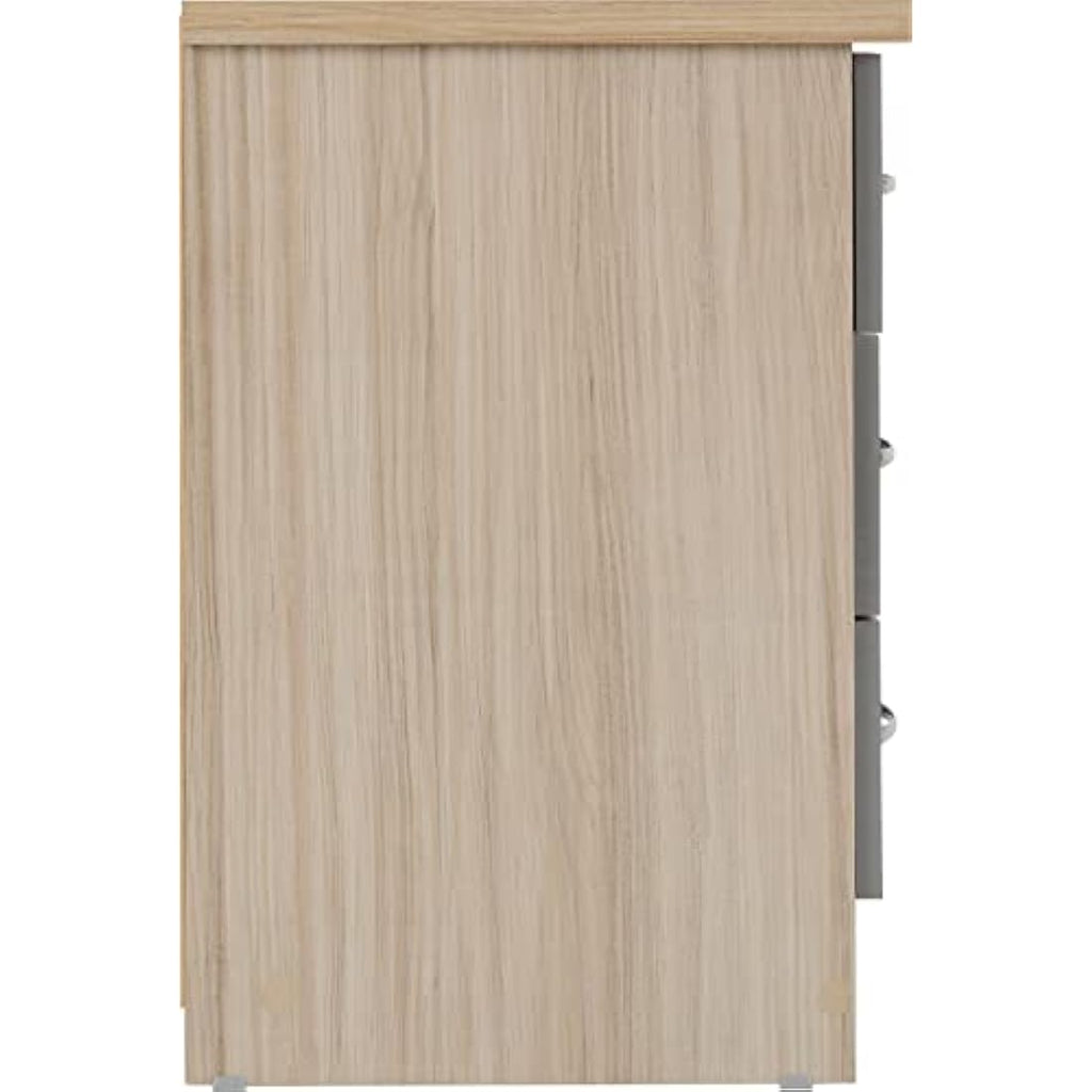 Seconique Nevada 3 Drawer Bedside Table – Grey Gloss & Light Oak