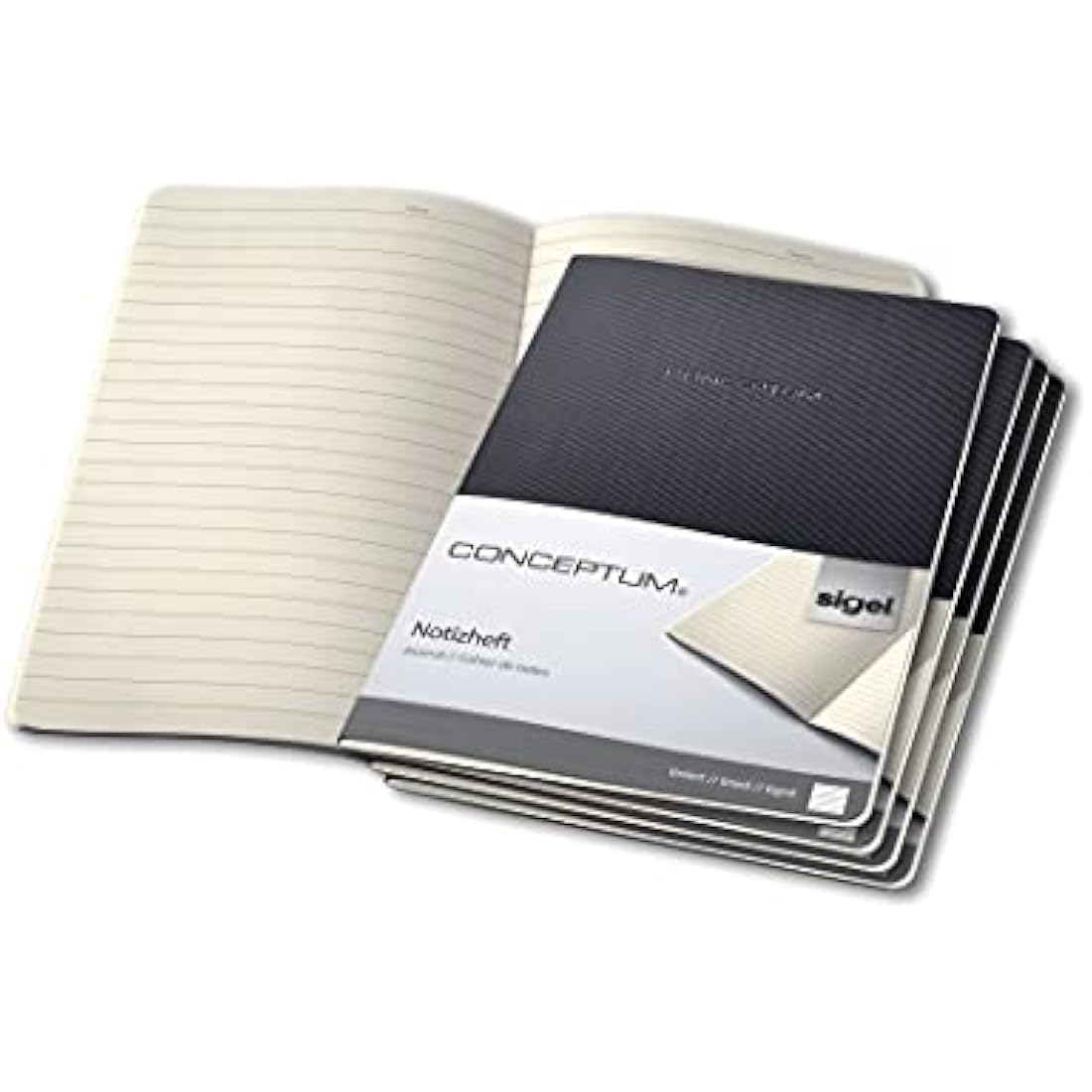 Sigel Conceptum A4 Lined Softcover Journals, Black - Pack of 5