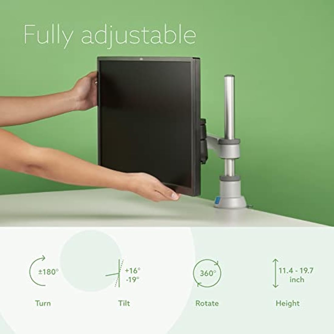 R-Go Zepher 4 C2 Single Monitor Arm | Adjustable VESA Mount - Matte Silver