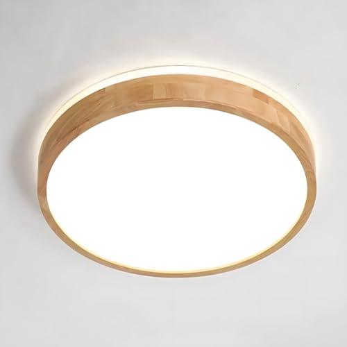 YYUTLUO Wood LED Ceiling Light – 360° Glow Round Oak Flush Mount 4500K