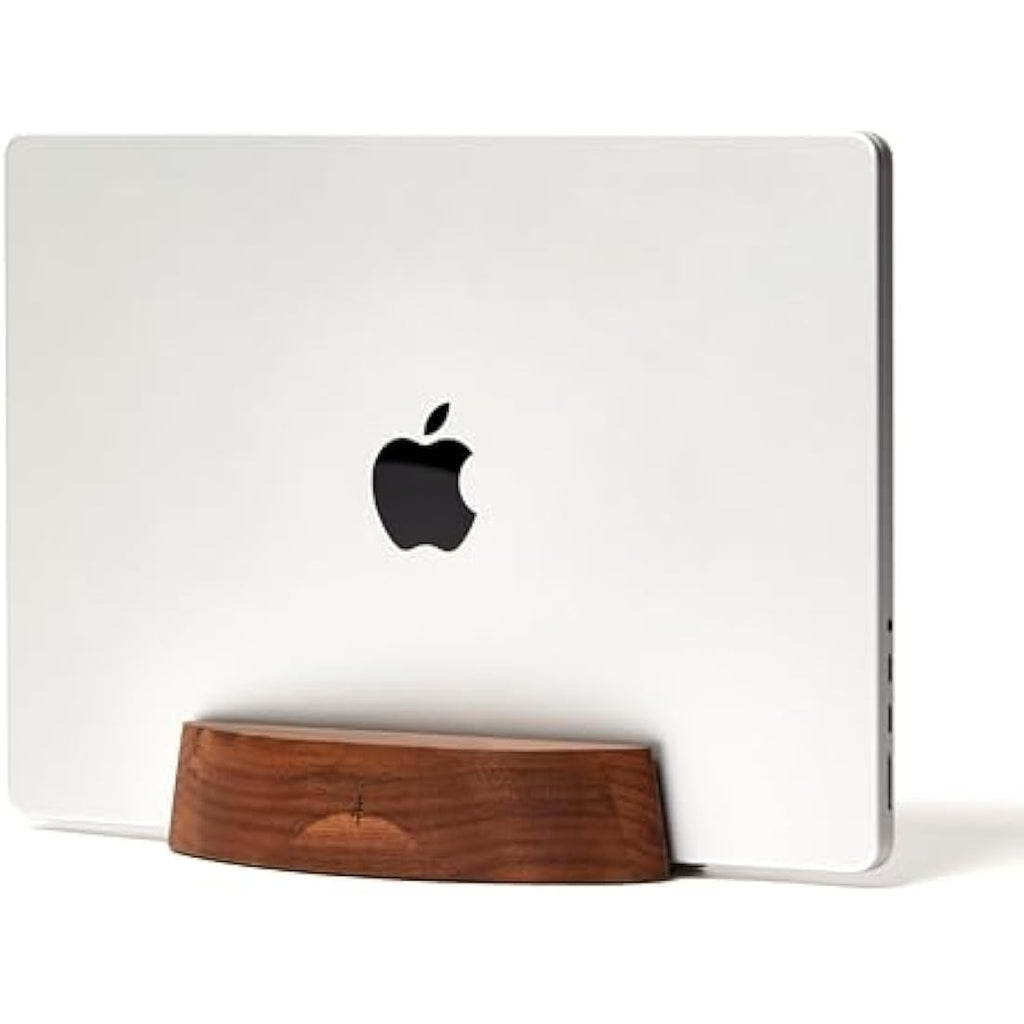 Nordik Vertical Laptop Stand – Adjustable Walnut Wood Desk Dock