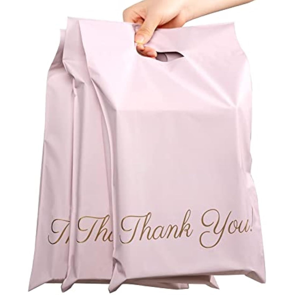 Rose Gold Poly Mailers with Handle - 10x14 Thank You Bags