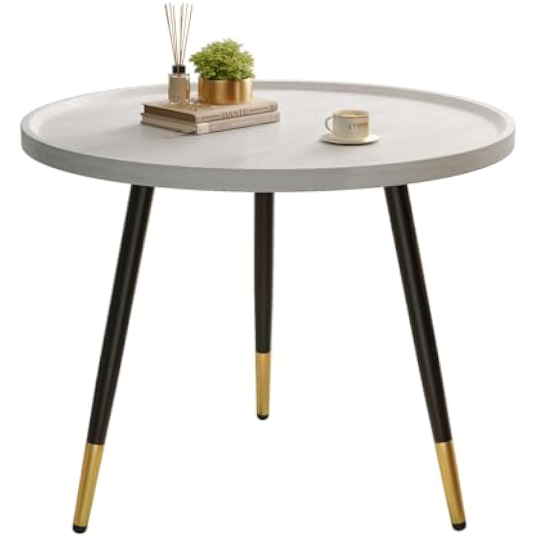 Round Coffee Table – Modern White Wood & Metal Side Table