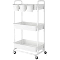 JIUYOTREE 3-Tier Rolling Utility Cart with Handles and Locking Wheels - White