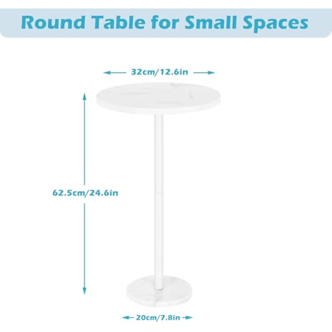 Smusei Round Side Table – Black Coffee Table with Marble Base, 32cm