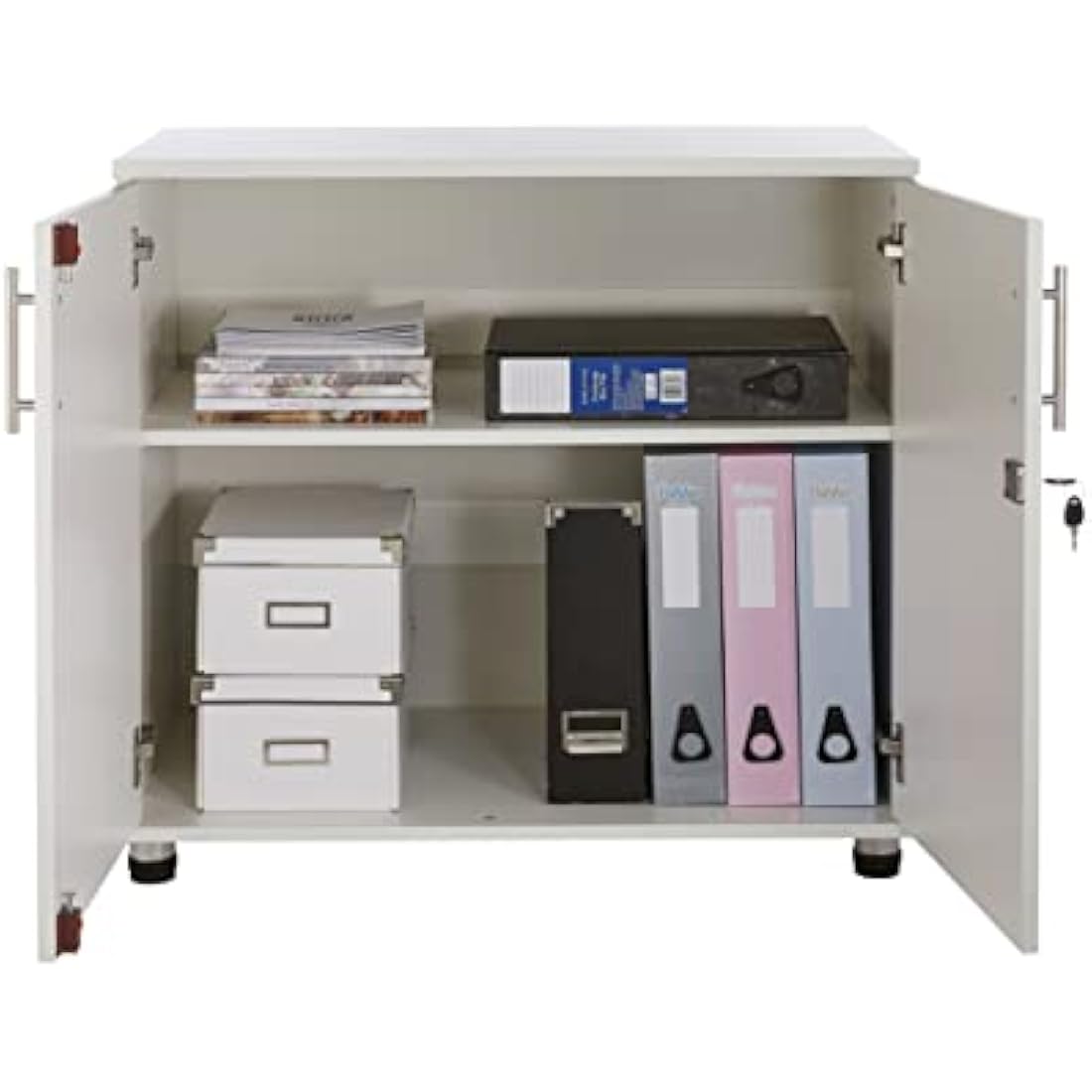 Lockable White Wood Storage Cabinet - 31.5" Office Cupboard