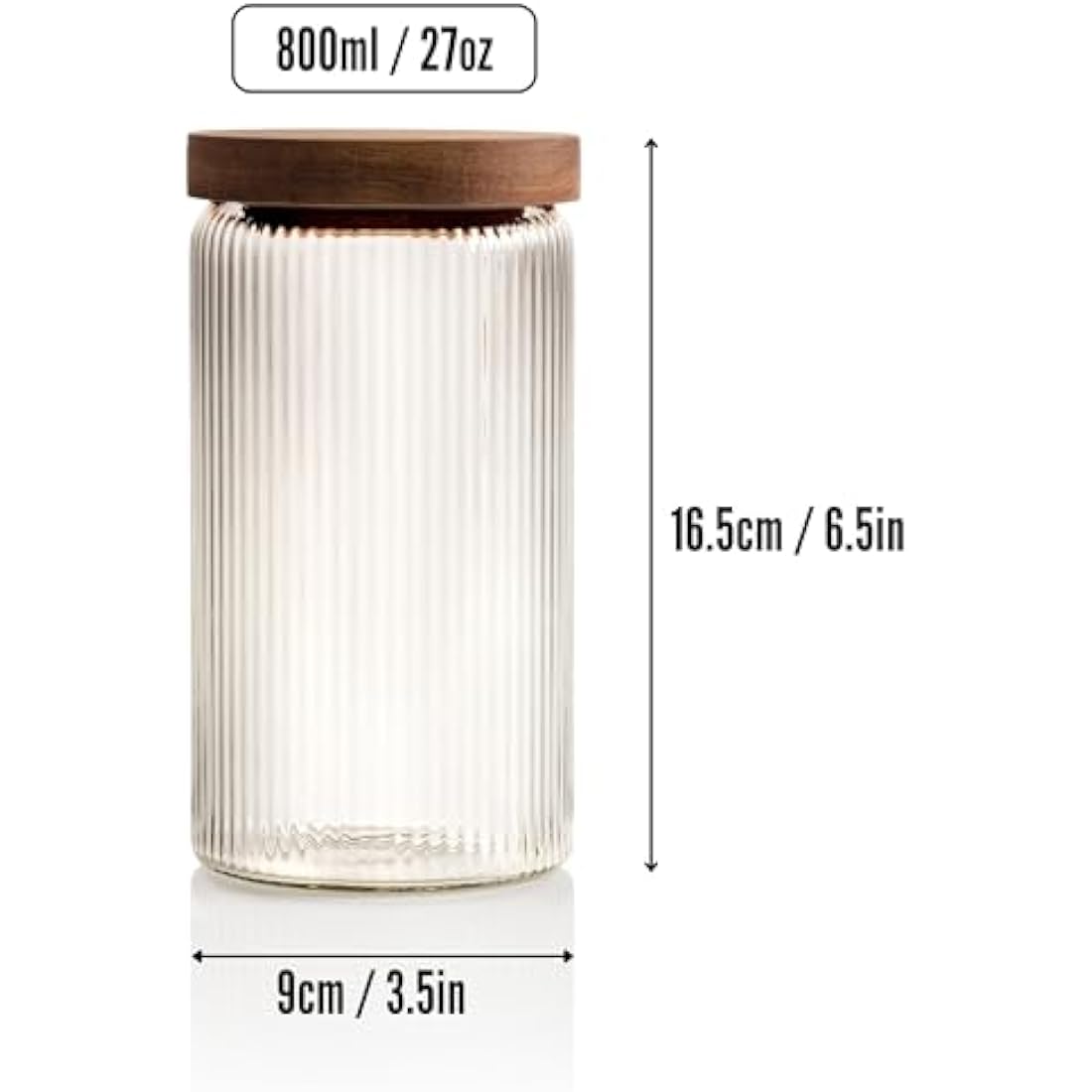 Mason & Fable Ribbed Glass Jars with Acacia Wood Lids - 800ml Set of 3