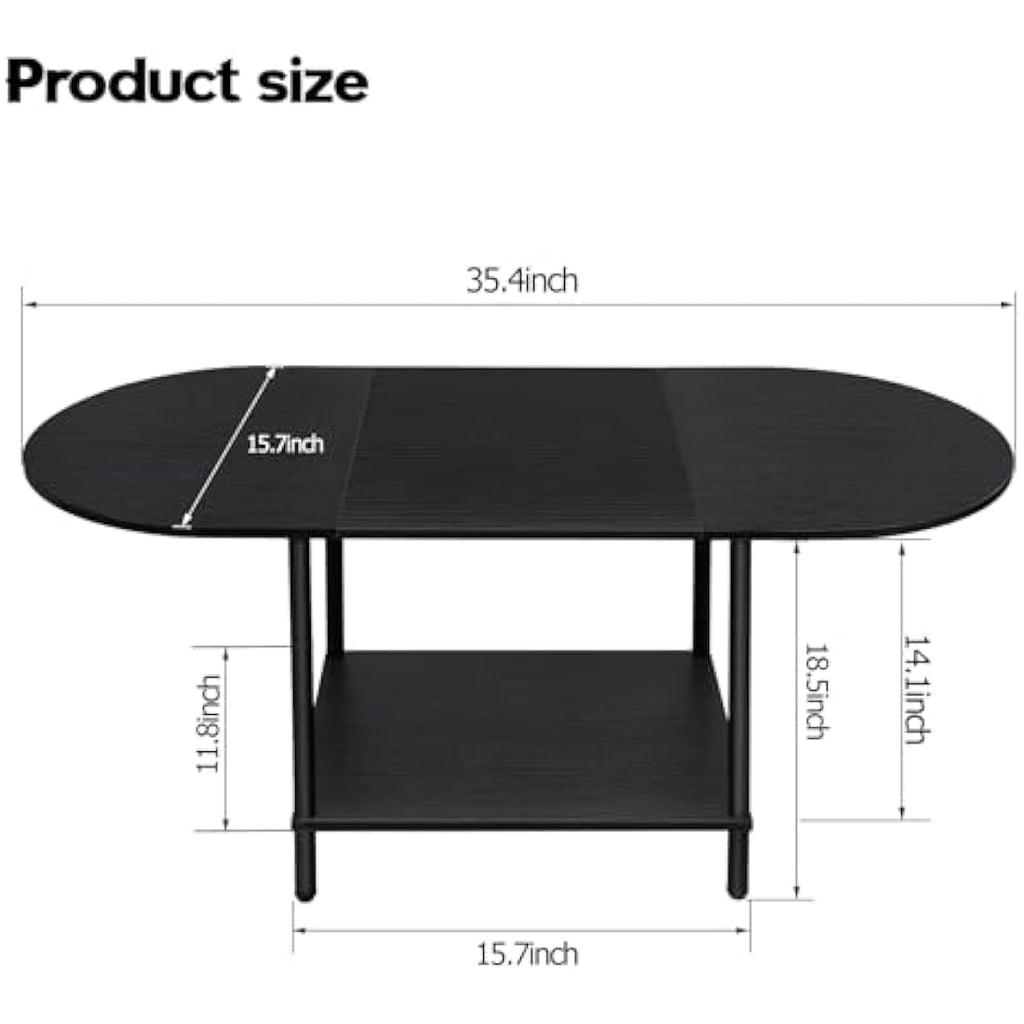 Oval Coffee Table – 2-Tier Modern Black Wood Center Table