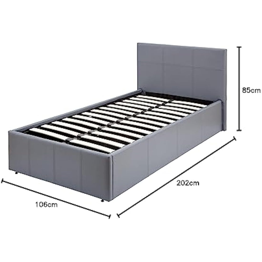 GFW Single Grey Faux Leather Ottoman Storage Bed with Gas Lift