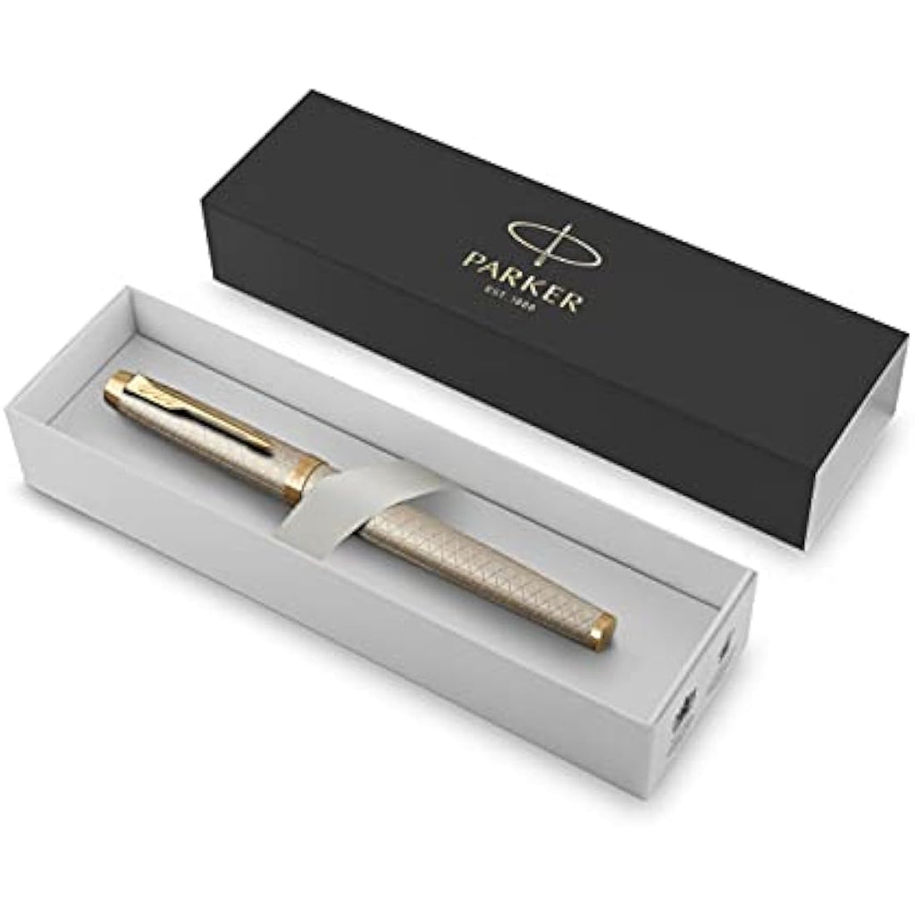 Parker IM Premium Fountain Pen – Warm Silver Champagne Diamond Pattern