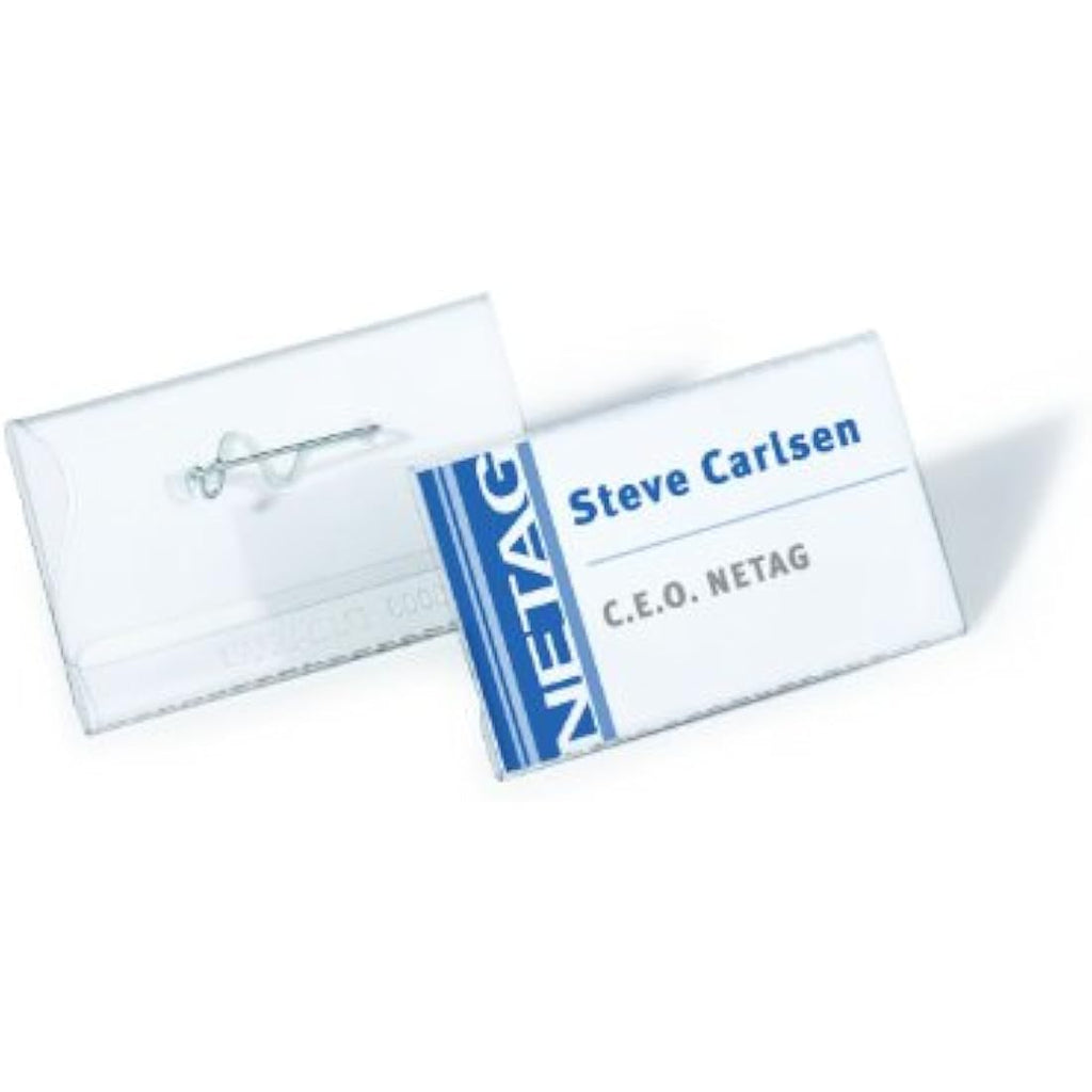 Jolof Store Name Badges with Pin - 40 x 75mm Clear ID Holders | 100 Pack