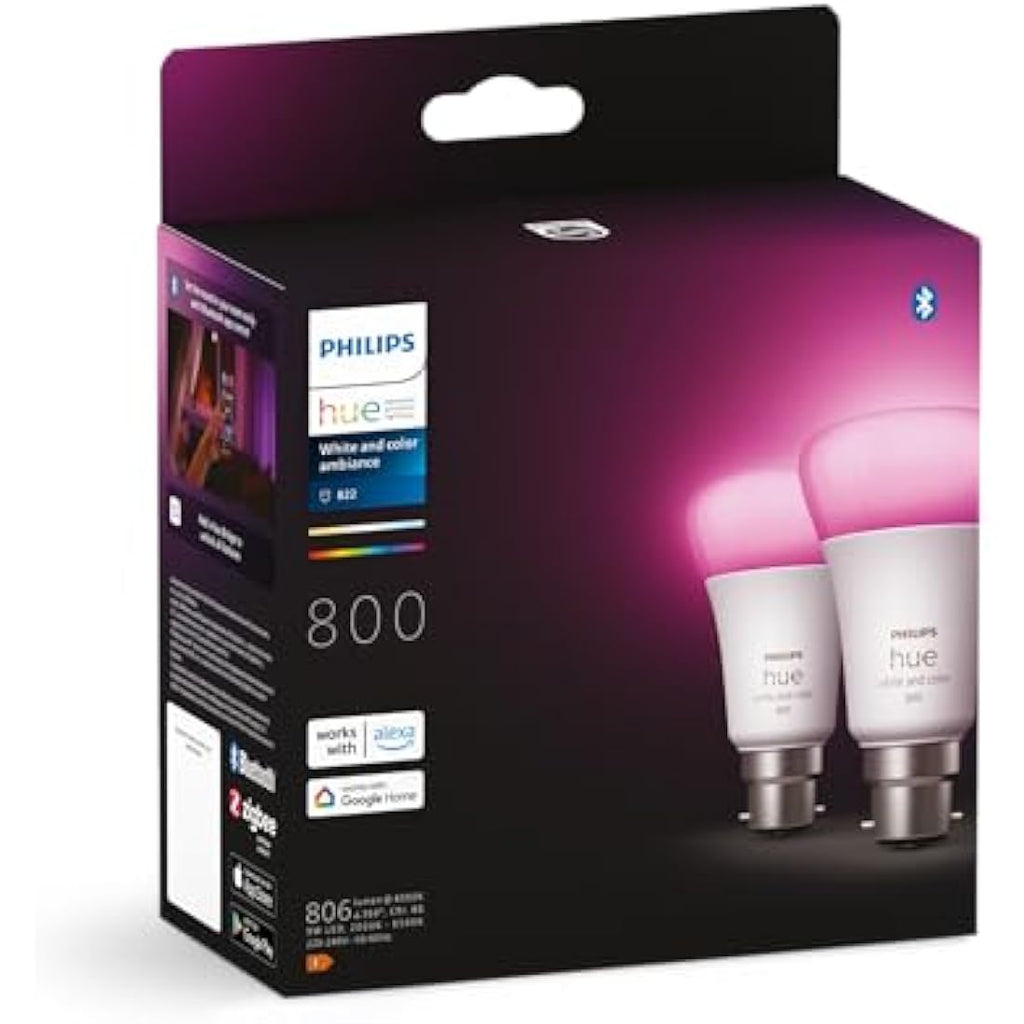 Philips Hue White & Colour Ambiance Smart LED Bulb B22 Twin Pack