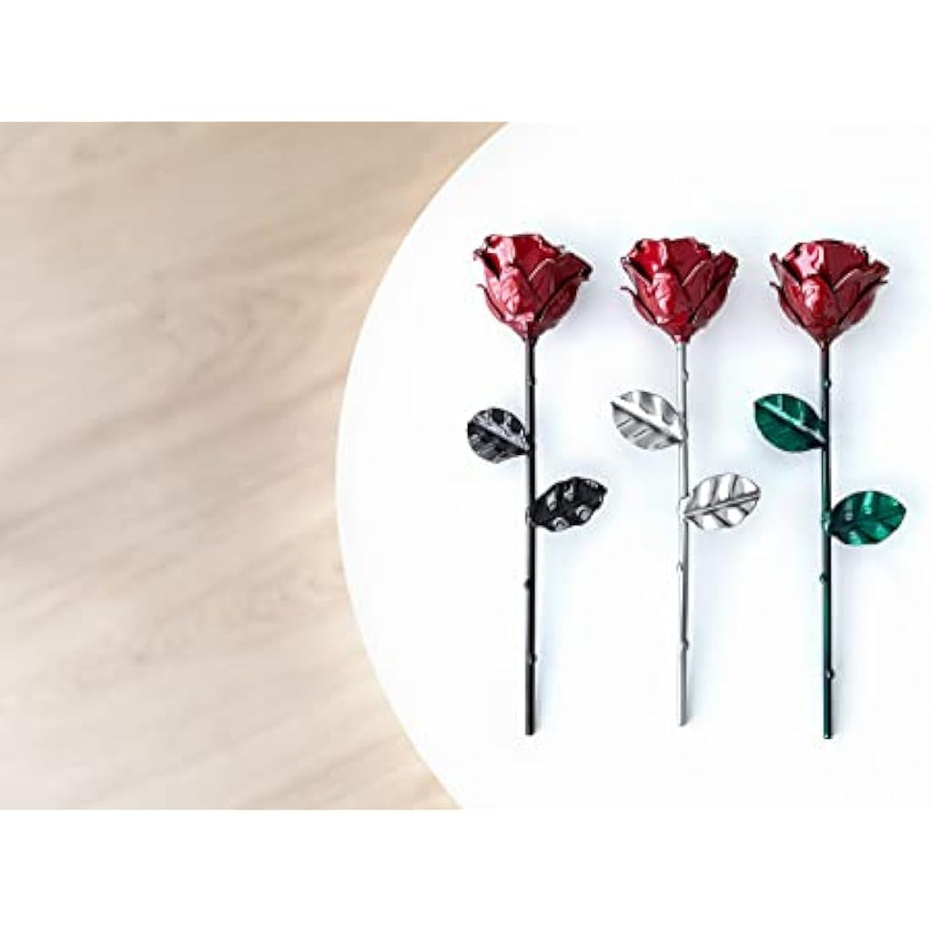 Forging Art Bcn Hand Forged Wrought Iron Eternal Rose - Red/Green