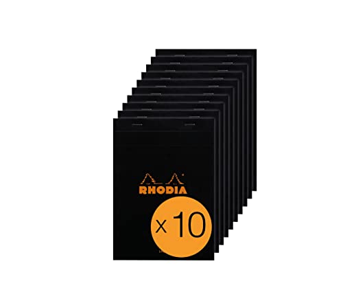 Rhodia N°16 Stapled Notepad - Black A5 Lined Paper - Pack of 10