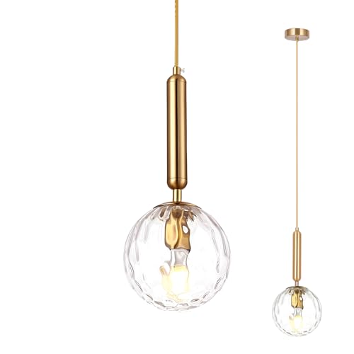 LFsem Modern Glass Globe Pendant Light – Transparent Water Ripple Chandelier