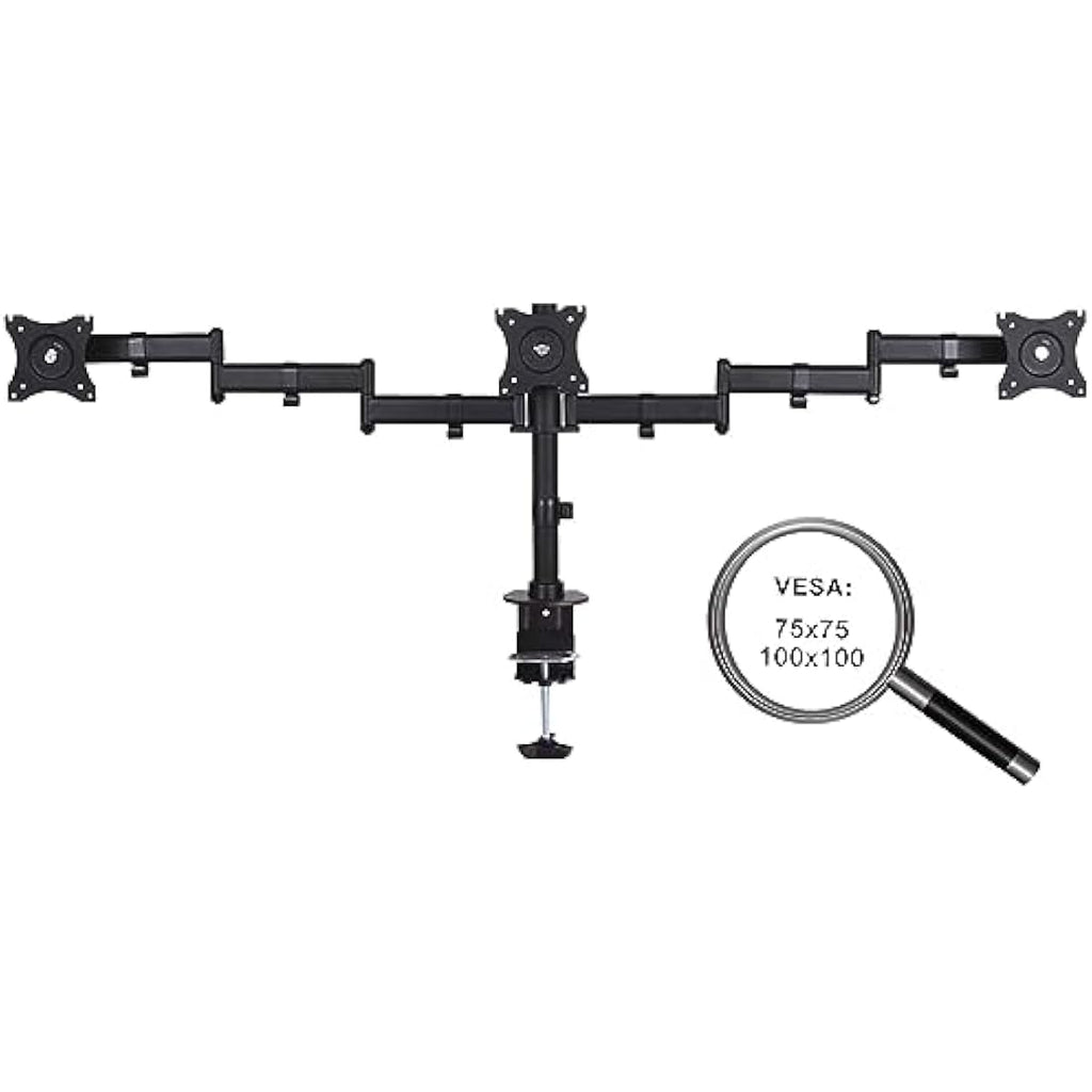 PureMounts Triple Monitor Desk Mount | 13-27 Inch VESA Arm – Black