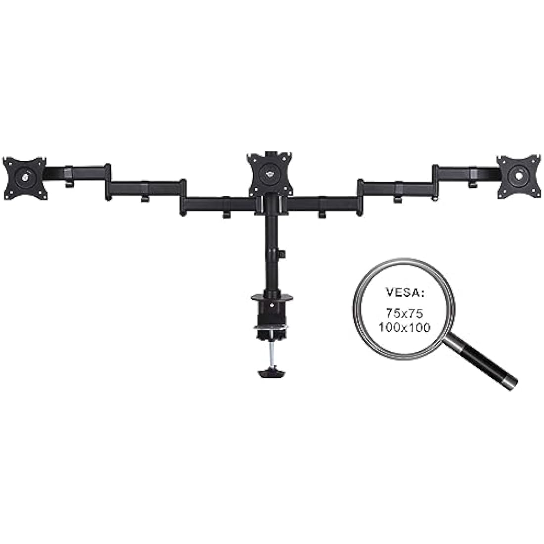 PureMounts Triple Monitor Desk Mount | 13-27 Inch VESA Arm – Black