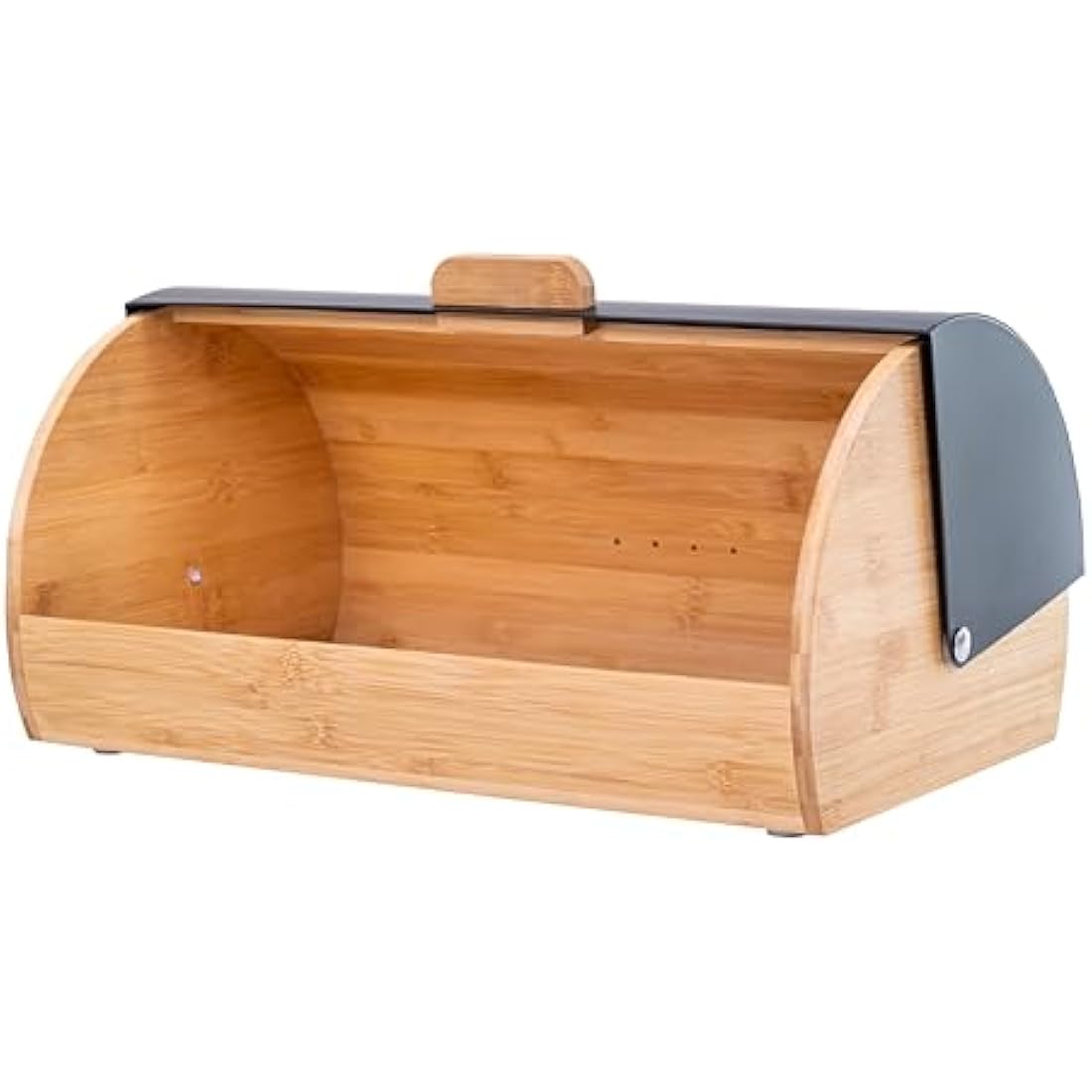 Erreke Matte Black Steel and Bamboo Roll Top Bread Bin – Large Storage