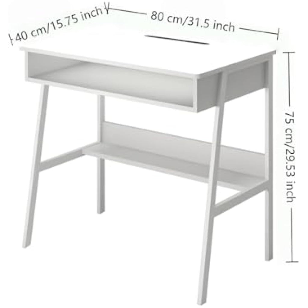 80cm Small Computer Desk with Drawer and Storage Shelf - White
