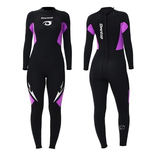Owntop Women's 3/2mm Full Wetsuit | Neoprene Back Zip Diving Suit - Purple