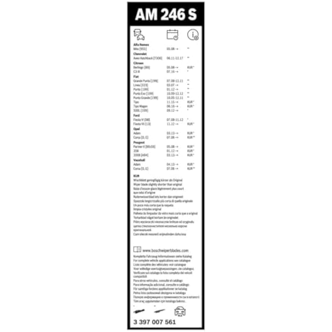 Bosch Aerotwin AM246S Wiper Blade Set – 650mm/380mm Front Wipers