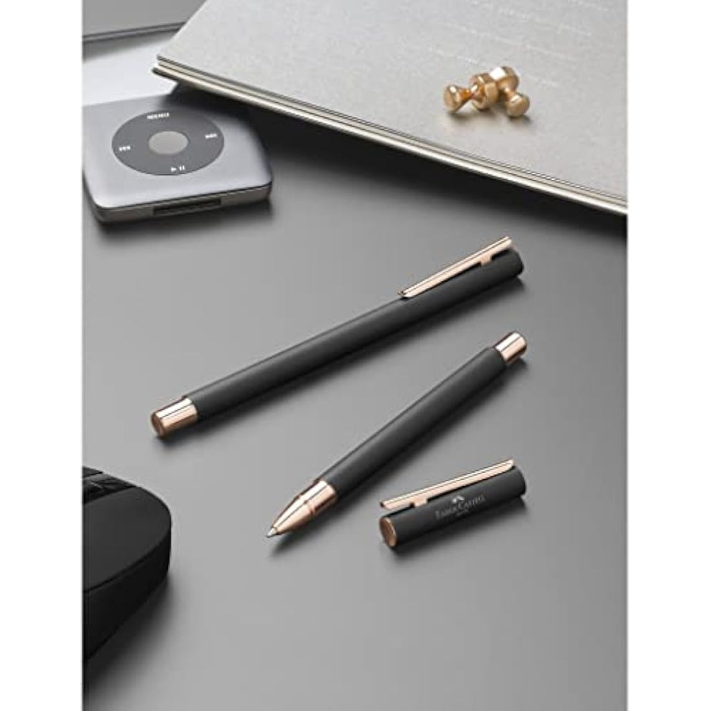 Faber-Castell Neo Slim Fountain Pen – Black & Rose Gold Metal, Fine Nib