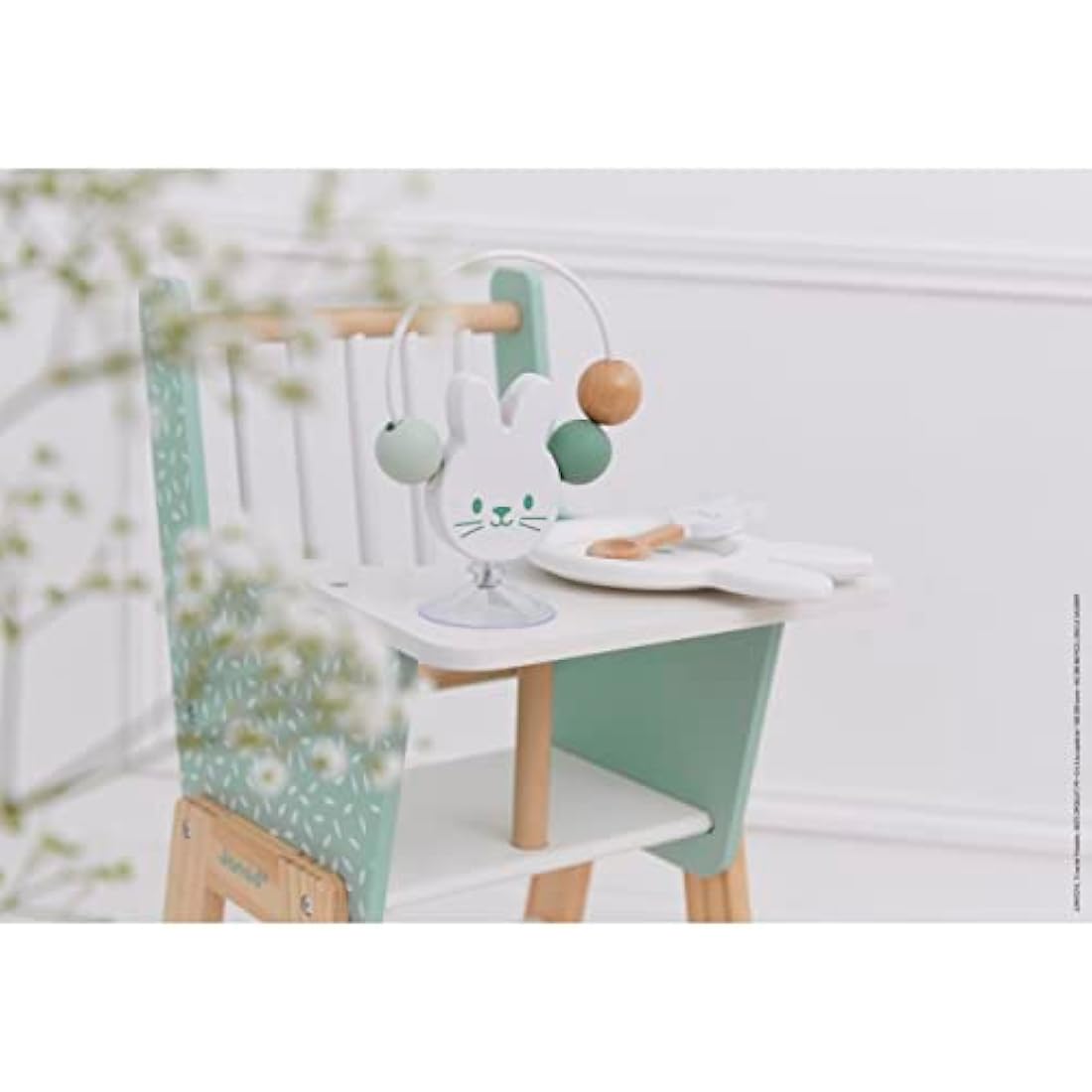 Janod Zen Wooden Doll Highchair – FSC Wood Pretend Play Toy, Green/White