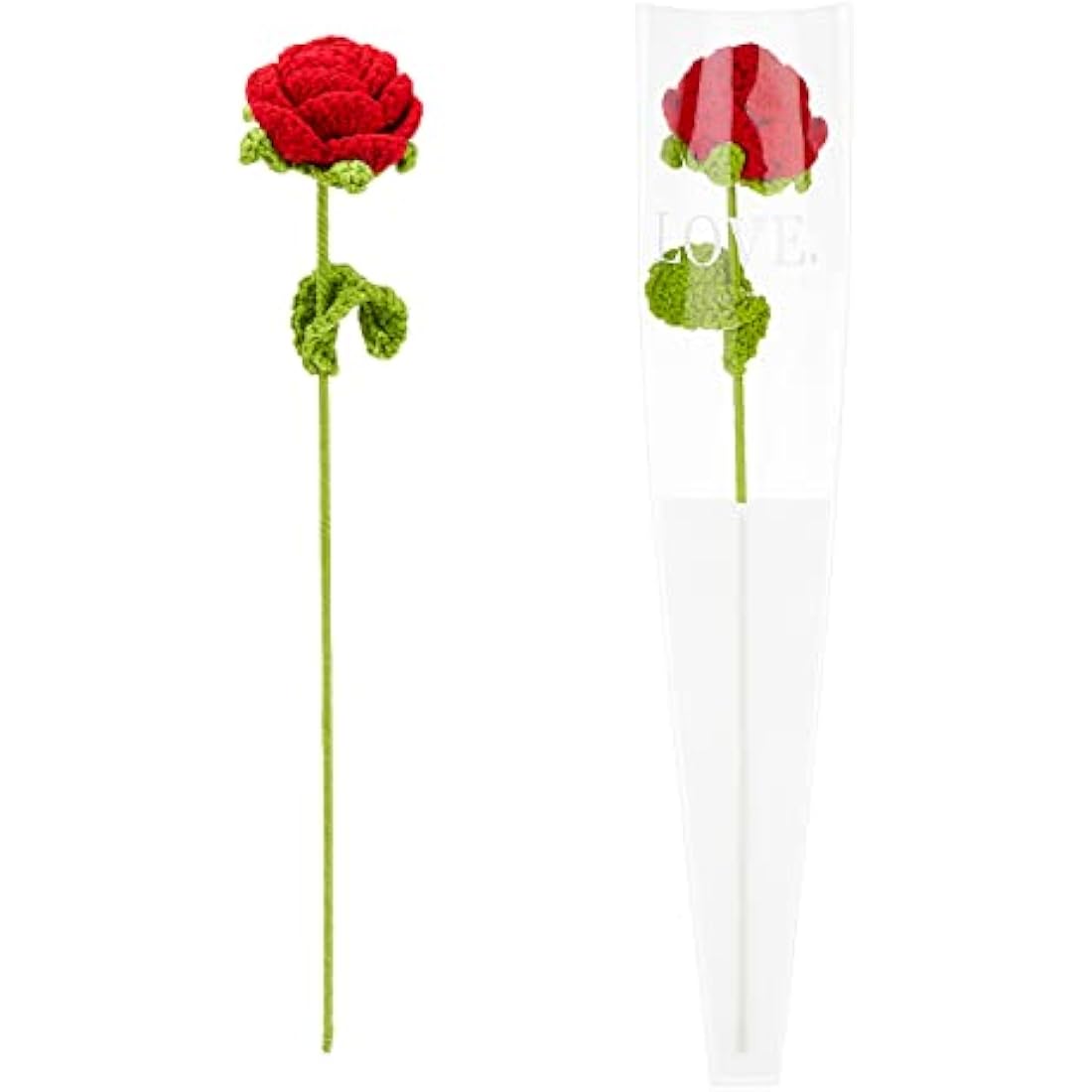 FINGERINSPIRE Handmade Crochet Rose Bouquet – 2pcs Knitted Red Flowers