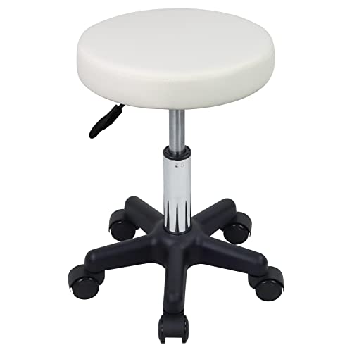 FURWOO Round Rolling Stool - Height Adjustable Swivel Spa Chair, White