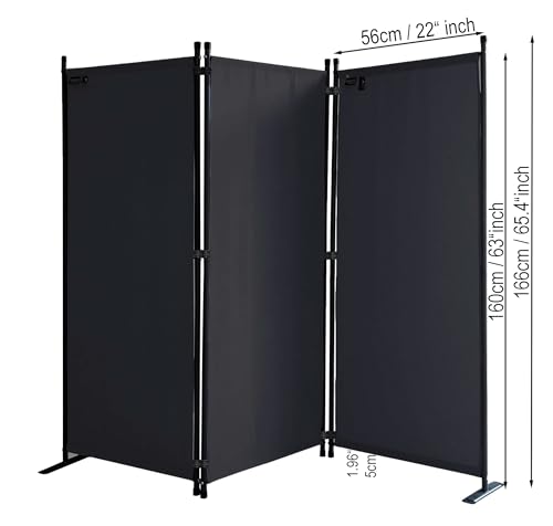 Jolof Store 3-Part Room Divider | 170x165cm Black Fabric Privacy Screen
