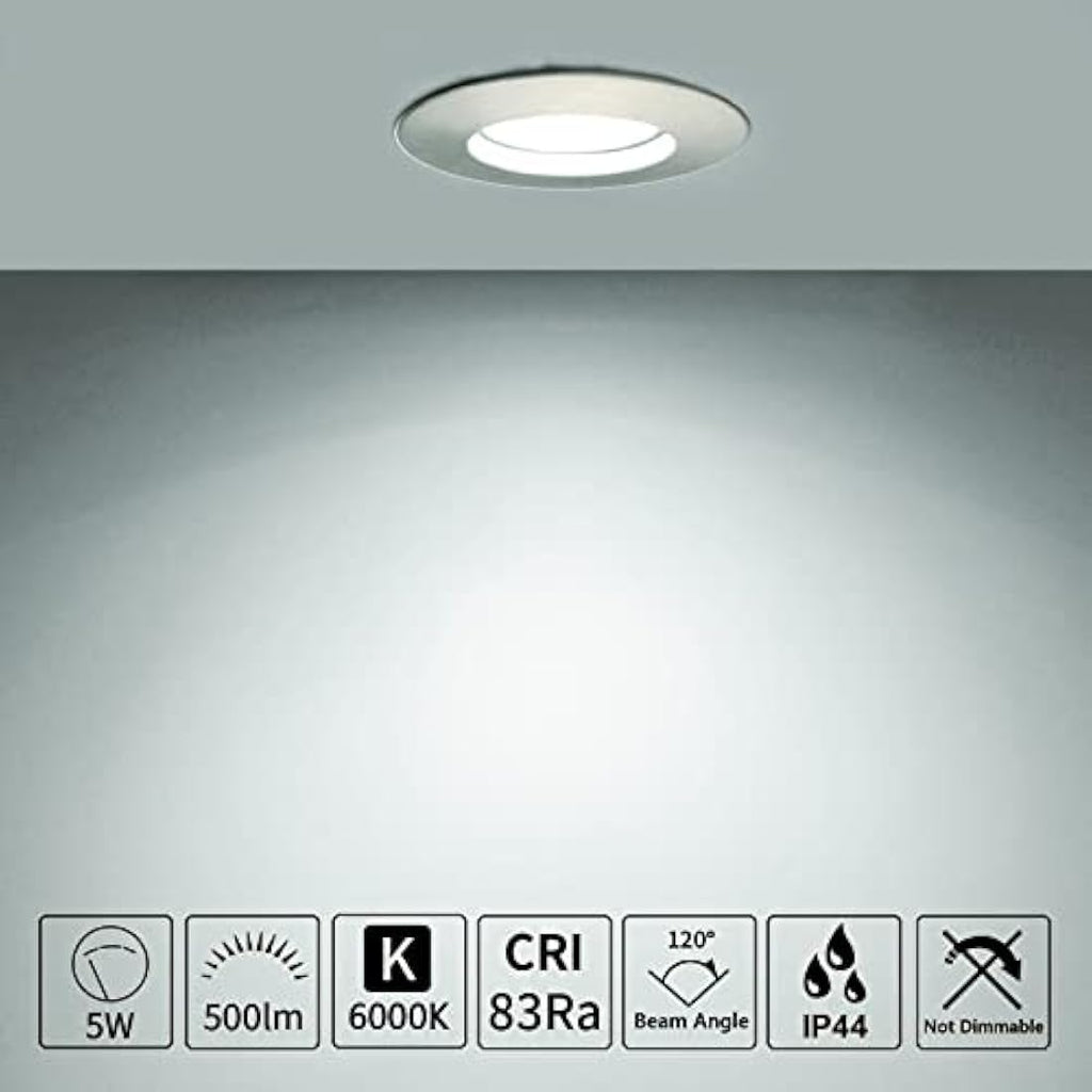 HiBay 6-Pack IP44 LED Bathroom Downlights | Brushed Chrome 6000K