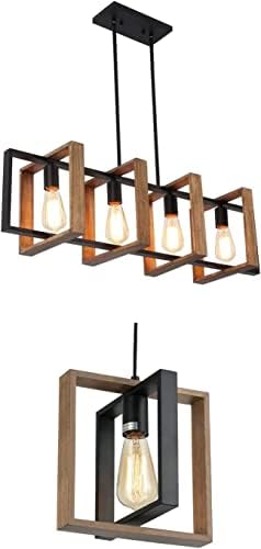 Jolof Store 4-Light Farmhouse Kitchen Island Chandelier – Wood & Black