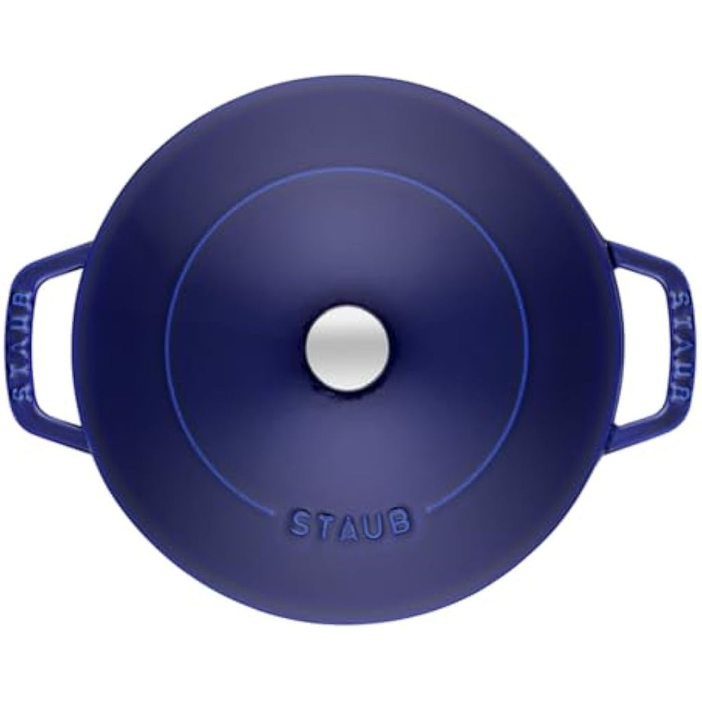 Staub Cast Iron Chistera Sauté Pan - Dark Blue Enamelled Cocotte, 28 cm