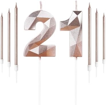 Jolof Store Rose Gold 21st Birthday Candles – Number 21 Cake Topper Set