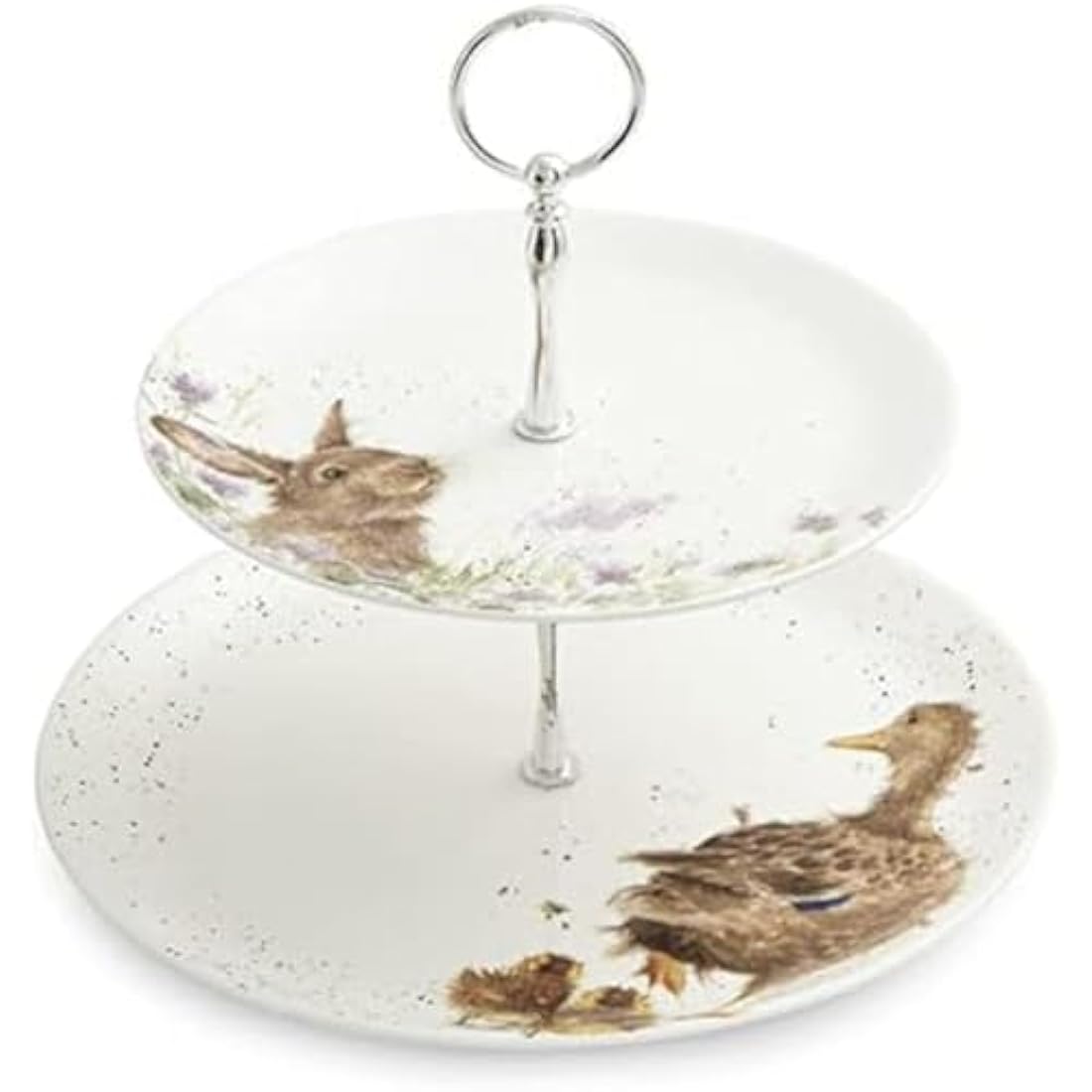 Wrendale Designs 2-Tiered Ceramic Cake Stand | Duck & Bunny Floral
