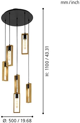 Eglo Littleton 6-Light Industrial Pendant Lamp - Wood & Black Steel